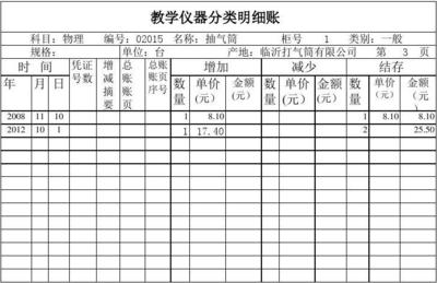 教学仪器分类明细帐